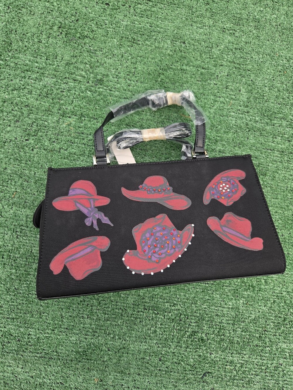 Black Tote with Red Hat Motif